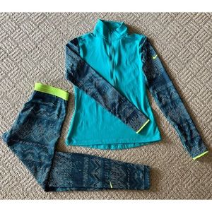 Nike Pro Dri Fit Half-Zip Top (M) & Leggings (L) Set